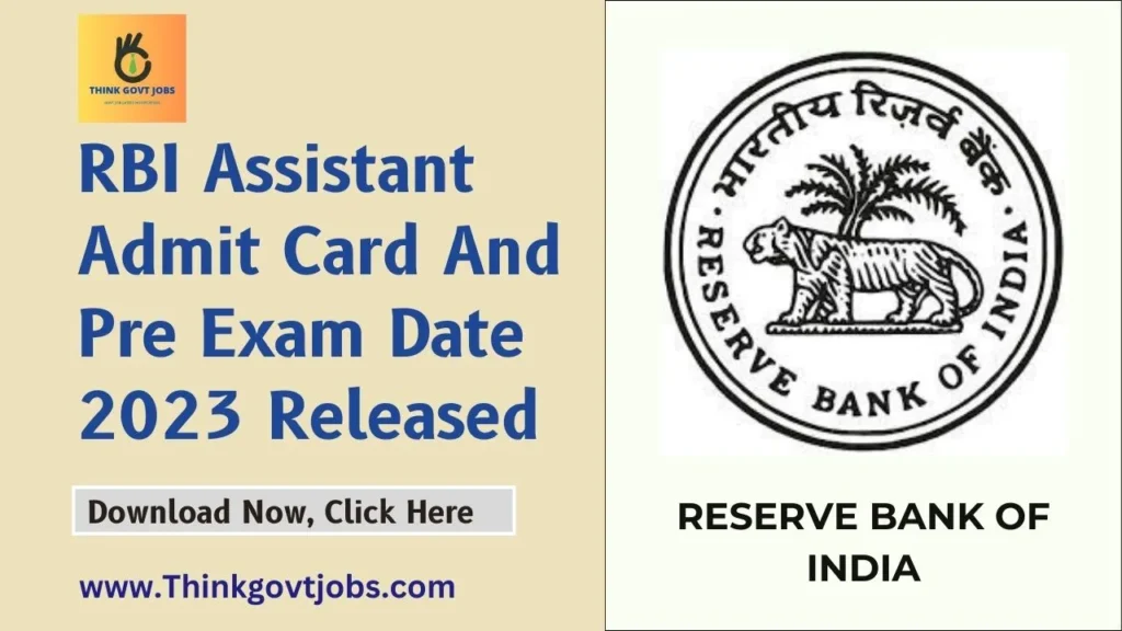 RBI Assistant Admit Card And Pre Exam Date 2023