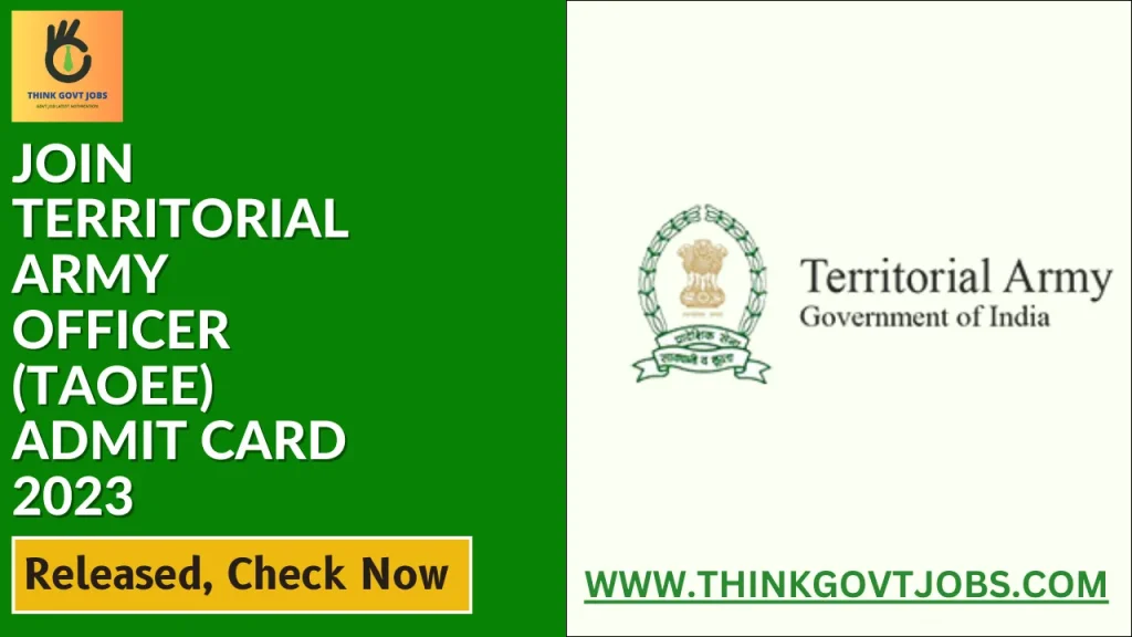 Join Territorial Army Officer TAOEE Admit Card 2023