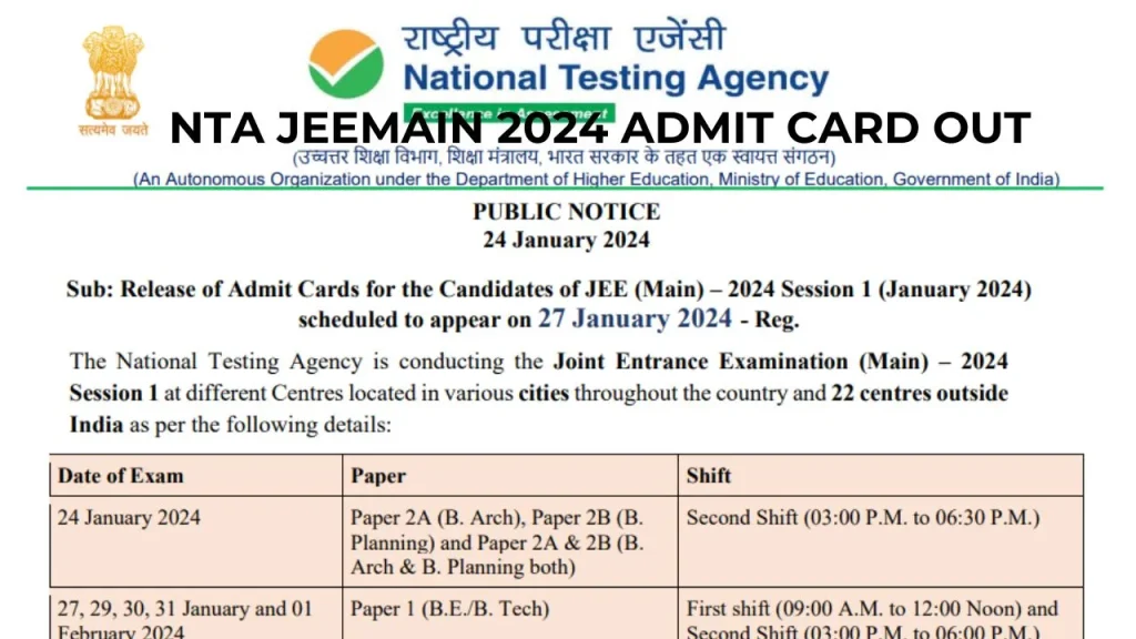 NTA JEEMAIN 2024 Admit Card Out