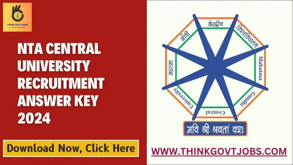 NTA Central University Recruitment Answer key 2024