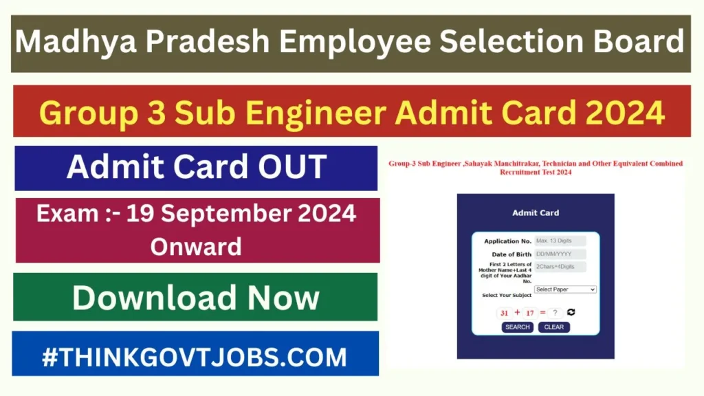 MP ESB Group 3 Sub Engineer Admit Card 2024