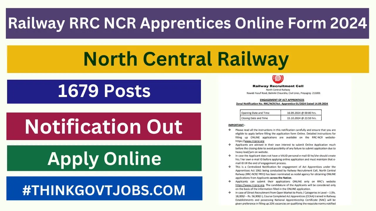 Railway RRC NCR Apprentices Online Form 2024