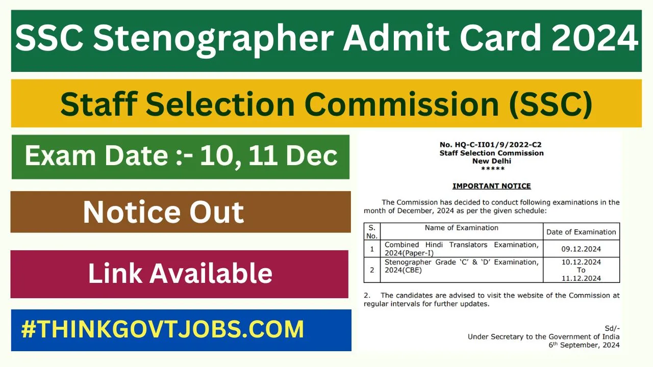 SSC Stenographer Admit Card 2024