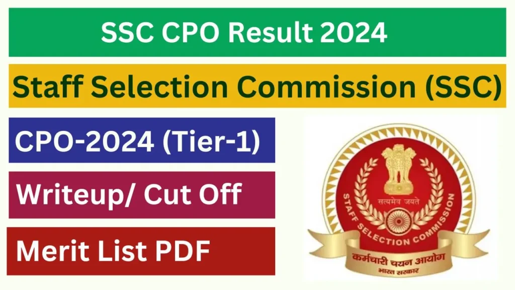 SSC Sub Inspector SI CPO Paper I Result 2024