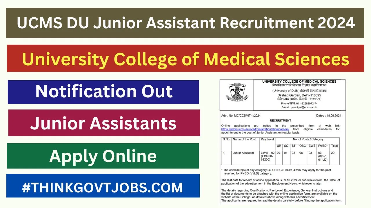 UCMS DU Junior Assistant Recruitment 2024