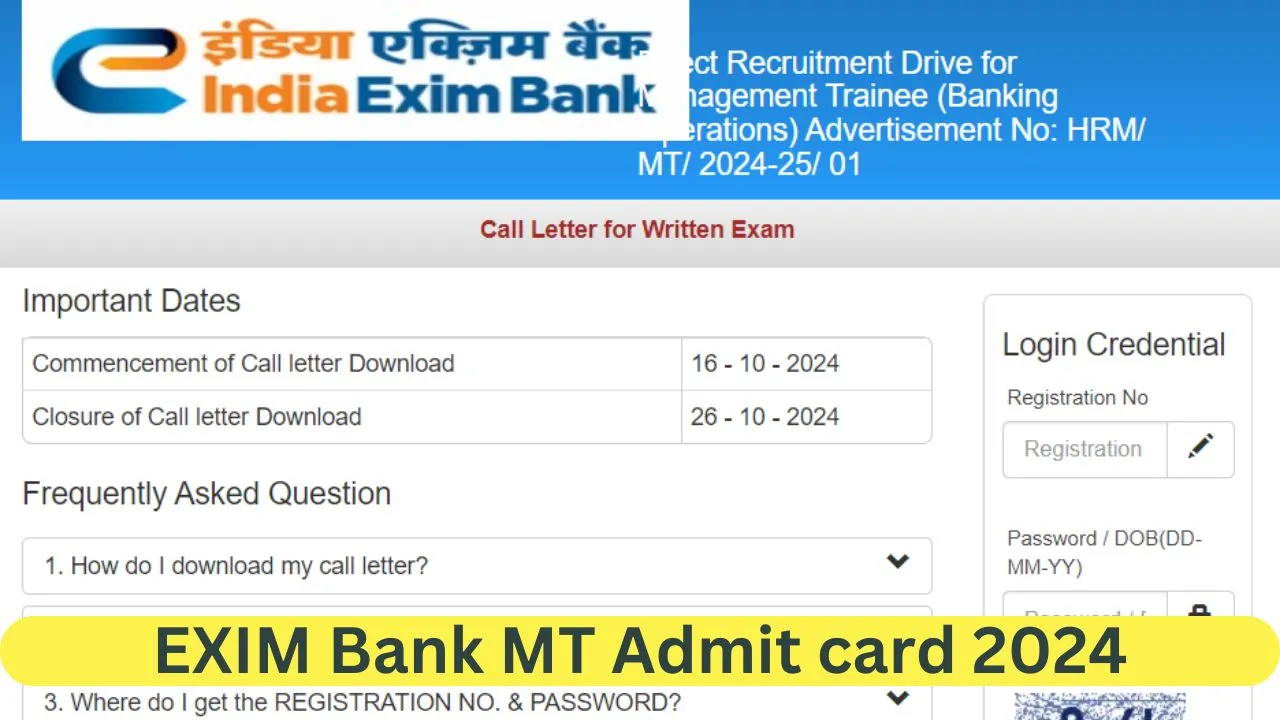 EXIM Bank MT Admit card 2024