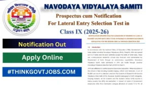 NVS Class 09th Admission Form 2025-26