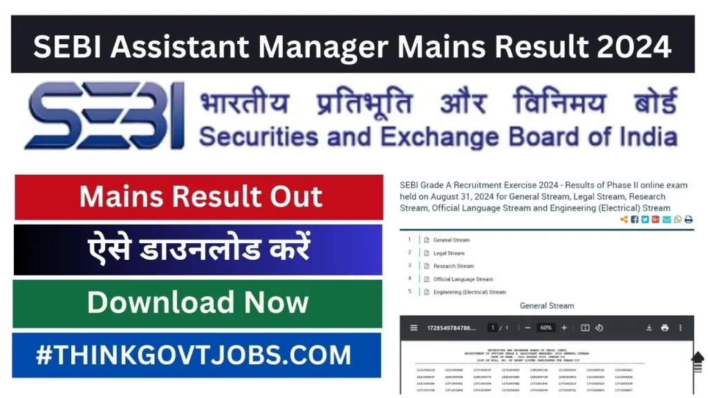 SEBI Assistant Manager Mains Result 2024