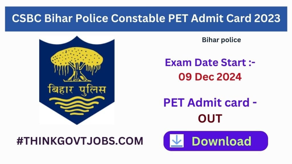 CSBC Bihar Police Constable PET Admit Card 2023