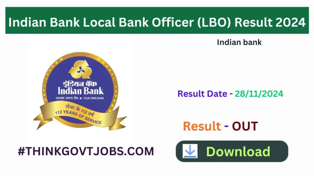 Indian Bank Local Bank Officer (LBO) Result 2024