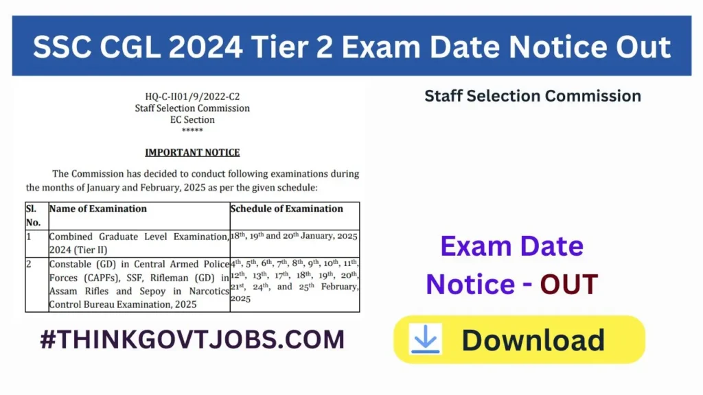 SSC CGL 2024 Tier 2 Exam Date Notice Out