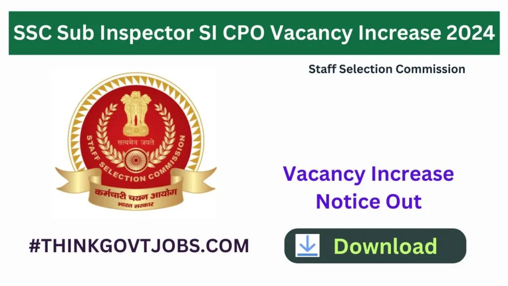 SSC Sub Inspector SI CPO Vacancy Increase 2024