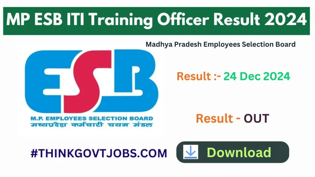 MP ESB ITI Training Officer Result 2024