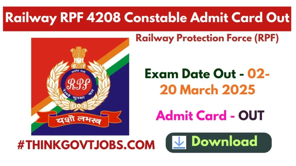 Railway RPF 4208 Constable Admit Card Out